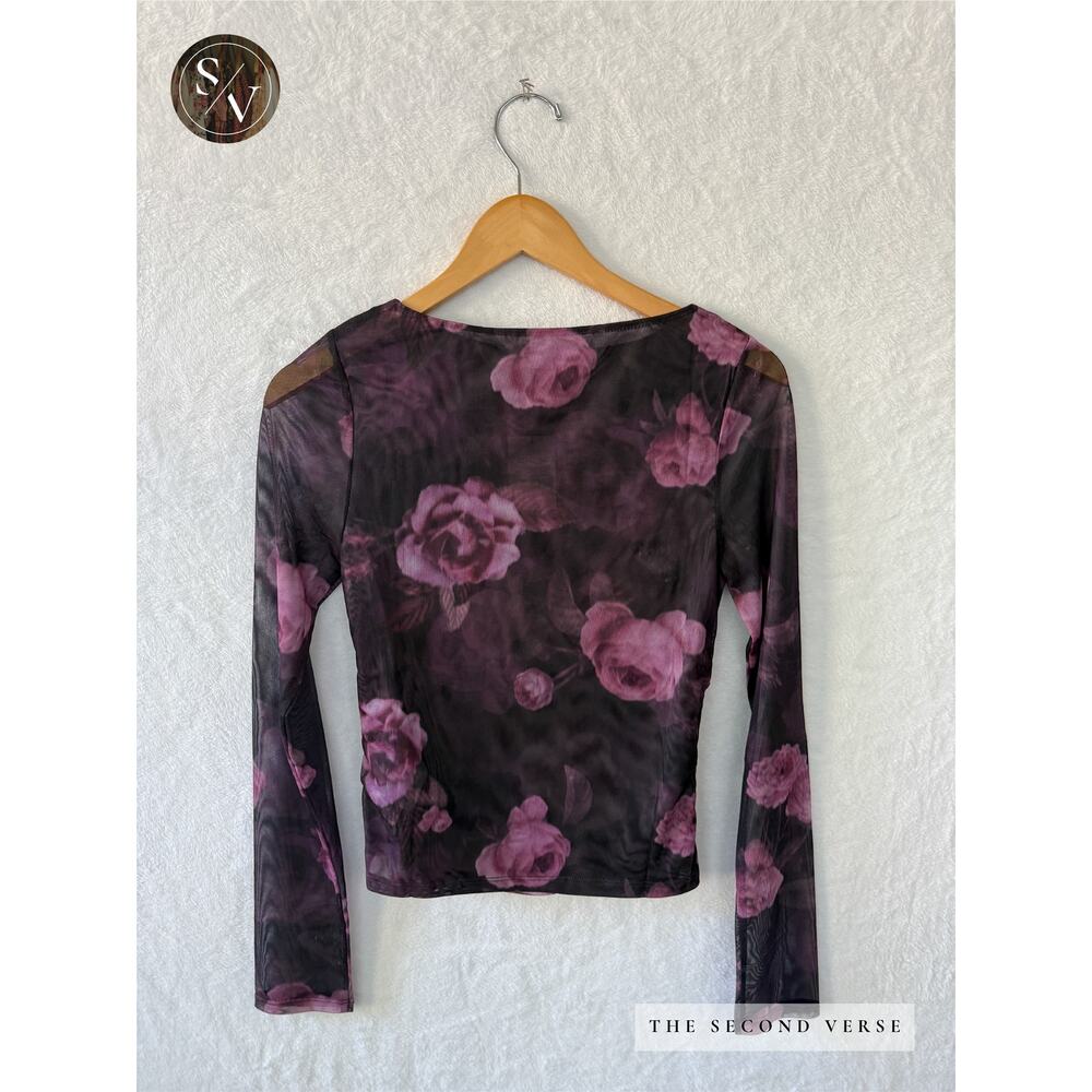 Cotton On Ashley Mesh Long Sleeve Floral Mesh Top Whimsygoth Grunge Y2K Medium - Picture 2 of 4